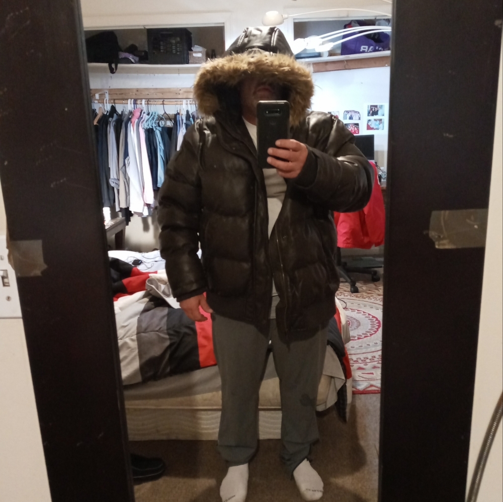 Tommy Hilfiger puffy leather coat